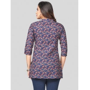 Generic Women's Cotton Blend Mandarin Collar 3/4 Sleeves Short Top (Blue)