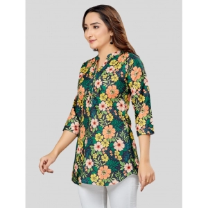 Generic Women's Cotton Blend Mandarin Collar 3/4 Sleeves Short Top (Green)
