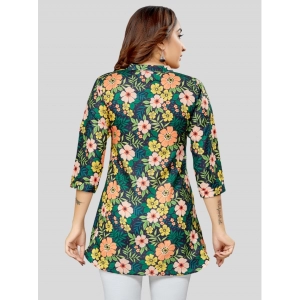 Generic Women's Cotton Blend Mandarin Collar 3/4 Sleeves Short Top (Green)