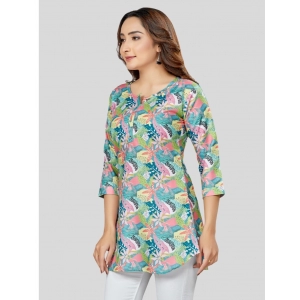 Generic Women's Cotton Blend Round Neck 3/4 Sleeves Short Top (Multicolor)