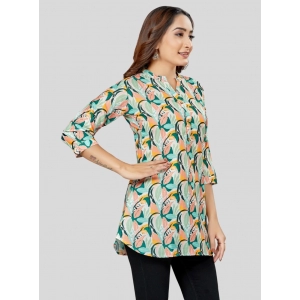 Generic Women's Cotton Blend Mandarin Collar 3/4 Sleeves Short Top (Cream)