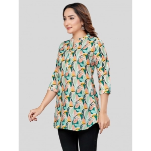 Generic Women's Cotton Blend Mandarin Collar 3/4 Sleeves Short Top (Cream)