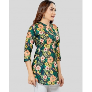 Generic Women's Cotton Blend Mandarin Collar 3/4 Sleeves Short Top (Green)