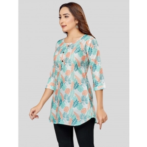Generic Women's Cotton Blend Round Neck 3/4 Sleeves Short Top (Cream)