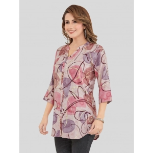 Generic Women's Rayon Mandarin Collar 3/4 Sleeves Short Top (Pink)