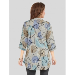 Generic Women's Rayon Mandarin Collar 3/4 Sleeves Short Top (Grey)