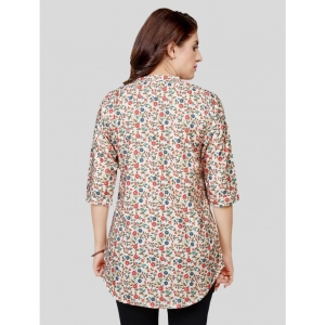 Generic Women's Poly Crepe Mandarin Collar 3/4 Sleeves Short Top (Beige)