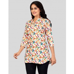 Generic Women's Cotton Blend Mandarin Collar 3/4 Sleeves Short Top (Multicolor)