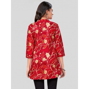 Generic Women's Rayon Mandarin Collar 3/4 Sleeves Short Top (Red)