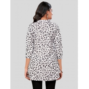 Generic Women's Poly Crepe Chinese Collar 3/4 Sleeves Short Top (Black-White)