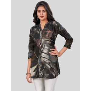 Generic Women's Rayon Mandarin Collar 3/4 Sleeves Short Top (Black)