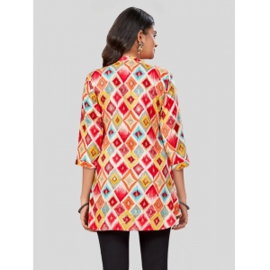 Generic Women's Rayon Collared Neck 3/4 Sleeves Short Top (Red)