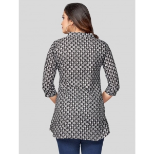 Generic Women's Cotton Blend Mandarin Collar 3/4 Sleeves Short Top (Black)