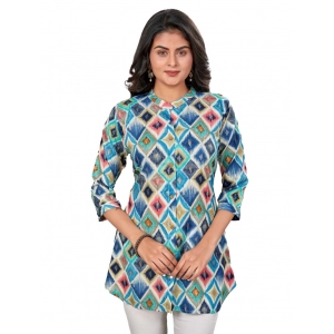 Generic Women's Rayon Collared Neck 3/4 Sleeves Short Top (Multicolor)