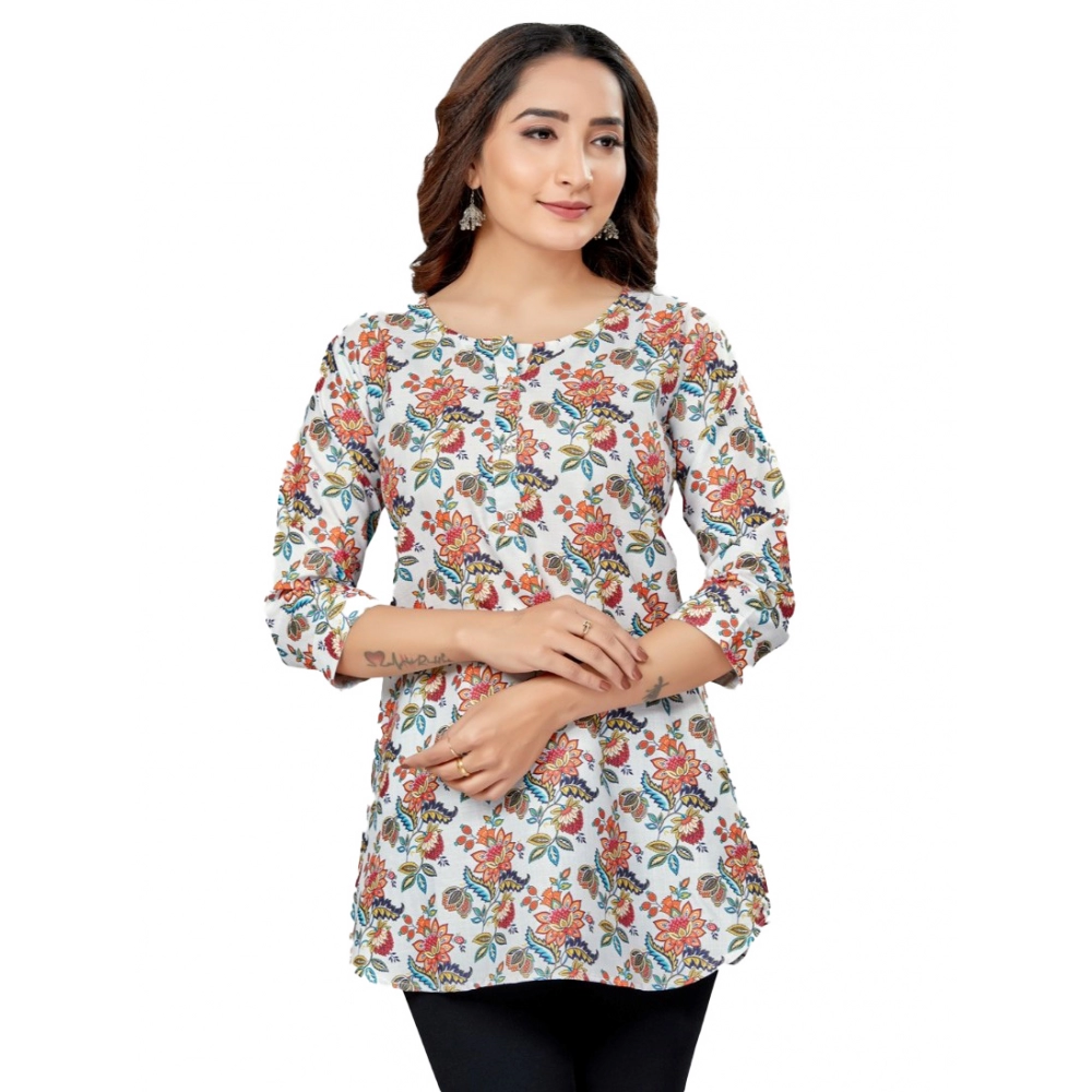 Generic Women's Cotton Blend Round Neck 3/4 Sleeves Short Top (Multicolor)