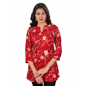 Generic Women's Rayon Mandarin Collar 3/4 Sleeves Short Top (Red)