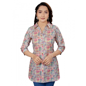 Generic Women's Cotton Blend Collared Neck 3/4 Sleeves Short Top (Multicolor)
