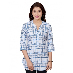 Generic Women's Poly Crepe Mandarin Collar 3/4 Sleeves Short Top (White)