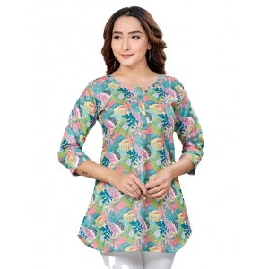 Generic Women's Cotton Blend Round Neck 3/4 Sleeves Short Top (Multicolor)