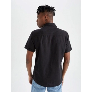 Generic Men's Cotton Blend Solid Half-Sleeve Regular Shirt (Black)