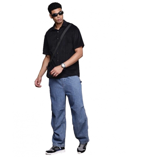 Men's Cotton Blend Solid Half-Sleeve Regular Shirt (Black)