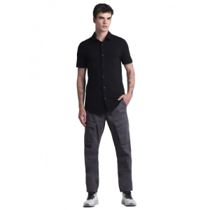 Generic Men's Cotton Blend Solid Half-Sleeve Regular Shirt (Black)