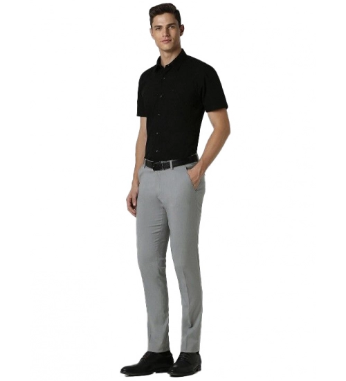 Men's Cotton Blend Solid Half-Sleeve Regular Shirt (Black)