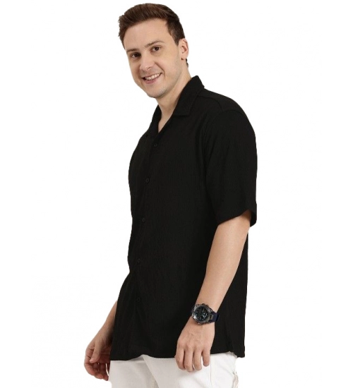 Men's Cotton Blend Solid Half-Sleeve Regular Shirt (Black)