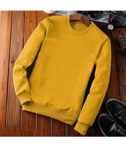 Men's Casual Fleece Solid Round Neck Long Sleeves Sweatshirt (Orange)
