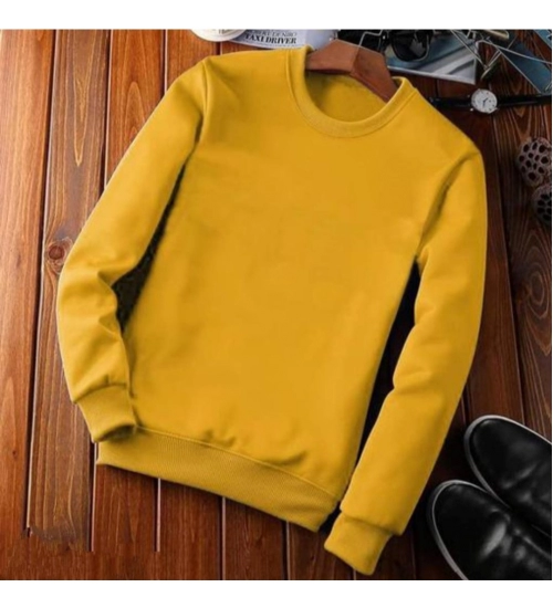 Men's Casual Fleece Solid Round Neck Long Sleeves Sweatshirt (Orange)