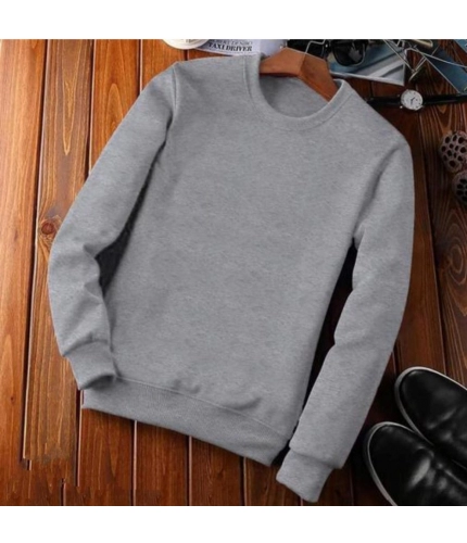 Men's Casual Fleece Solid Round Neck Long Sleeves Sweatshirt (Grey)
