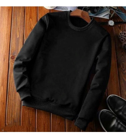 Men's Casual Fleece Solid Round Neck Long Sleeves Sweatshirt (Black)