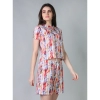 Women's Cotton Blended Printed Round Neck Half Sleeve Top - Shorts Set (Red)