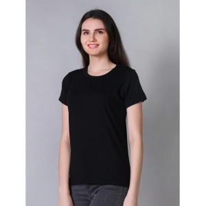 Generic Women's Cotton Blended Solid U-Neck Half Sleeve T-Shirt (Black)