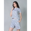 Women's Cotton Blended Printed Round Neck Half Sleeve Top - Shorts Set (White-Black) Women's Cotton Blended Printed Round Neck Half Sleeve Top - Shorts Set (White-Black)