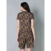 Women's Cotton Blended Printed Round Neck Half Sleeve Top - Shorts Set (Brown)