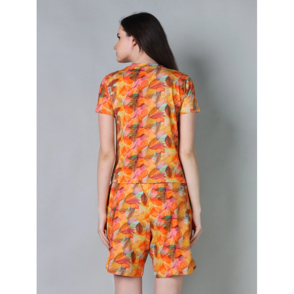 Women's Cotton Blended Printed Round Neck Half Sleeve Top - Shorts Set (Yellow) Women's Cotton Blended Printed Round Neck Half Sleeve Top - Shorts Set (Yellow)