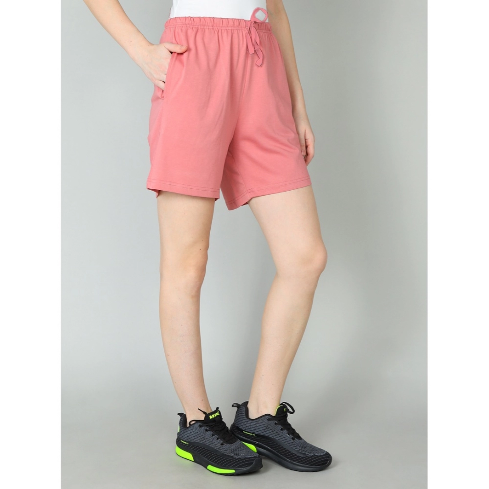 Dropship Women's Cotton Solid Above Knee Shorts (Pink)
