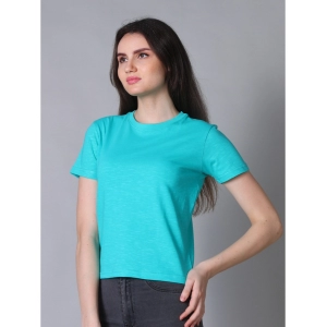 Generic Women's Cotton Solid Closure Neck Half Sleeve T-Shirt (SeaGreen)