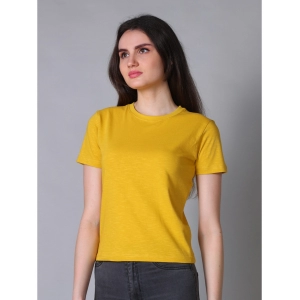 Generic Women's Cotton Solid Closure Neck Half Sleeve T-Shirt (Mustard)