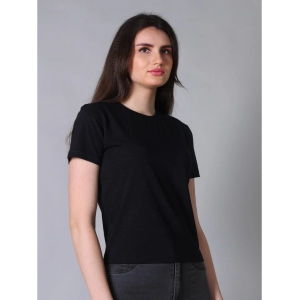 Generic Women's Cotton Solid Closure Neck Half Sleeve T-Shirt (Black)