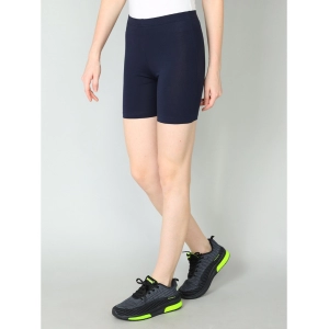 Generic Women's Cotton Blended Solid Above Knee Sports Shorts (Navy)