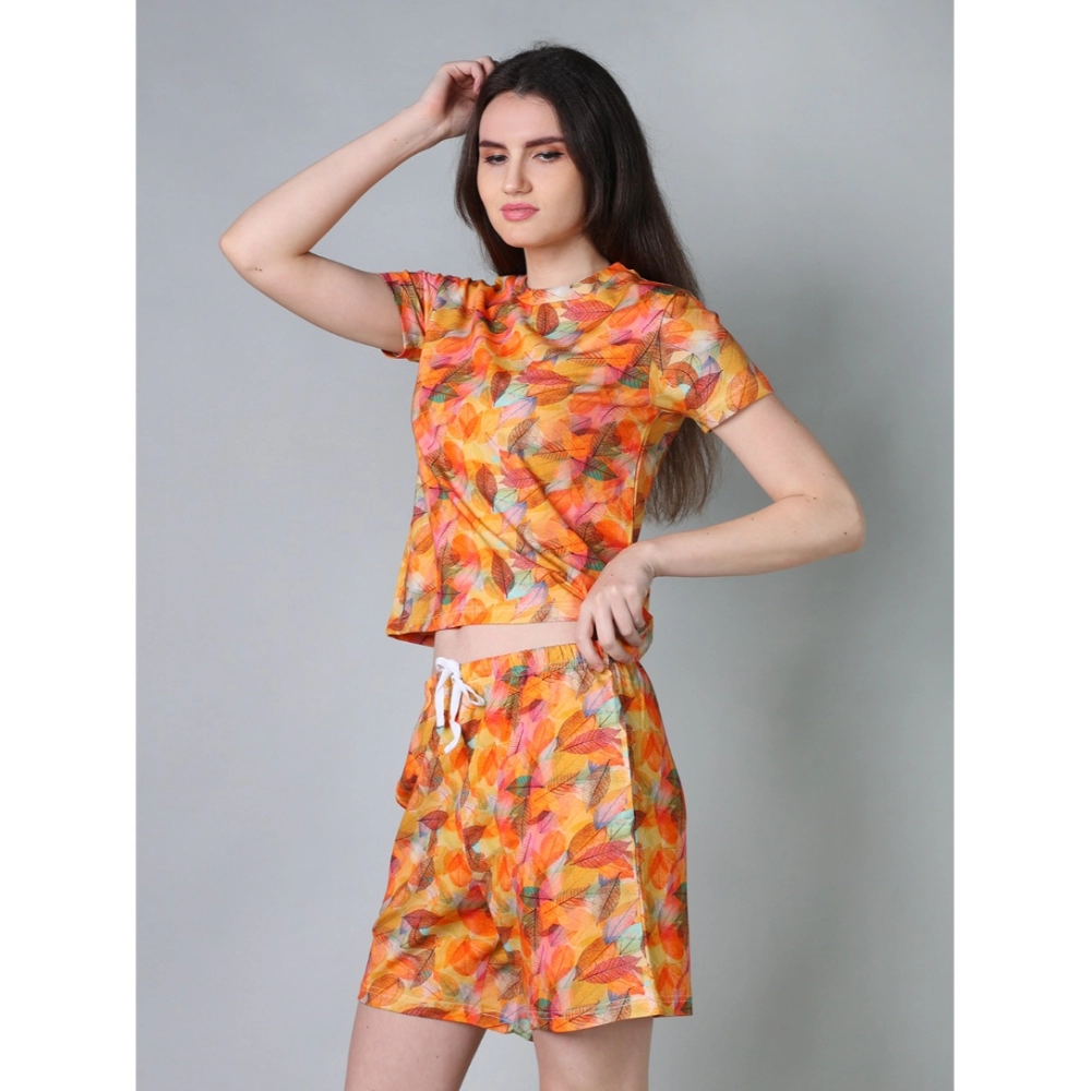 Women's Cotton Blended Printed Round Neck Half Sleeve Top - Shorts Set (Yellow) Women's Cotton Blended Printed Round Neck Half Sleeve Top - Shorts Set (Yellow)