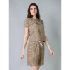 Women's Cotton Blended Printed Round Neck Half Sleeve Top - Shorts Set (Beige)
