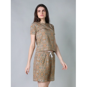 Generic Women's Cotton Blended Printed Round Neck Half Sleeve Top - Shorts Set (Beige)