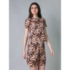 Women's Cotton Blended Printed Round Neck Half Sleeve Top - Shorts Set (Peach)