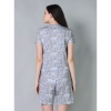 Women's Cotton Blended Printed Round Neck Half Sleeve Top - Shorts Set (Grey)
