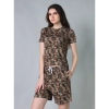 Women's Cotton Blended Printed Round Neck Half Sleeve Top - Shorts Set (Brown)