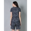 Women's Cotton Blended Printed Round Neck Half Sleeve Top - Shorts Set (Navy)