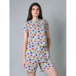 Generic Women's Cotton Blended Printed Round Neck Half Sleeve Top - Shorts Set (Grey)